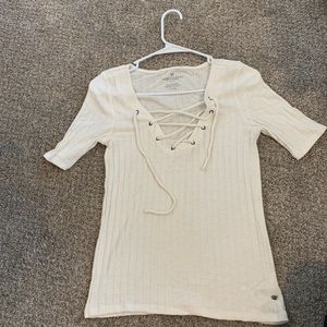 American Eagle short sleeve lace up shirt
